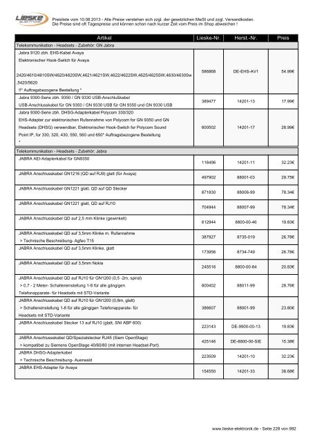 Lieske Elektronik Preisliste - Lieske-Elektronik e.K.