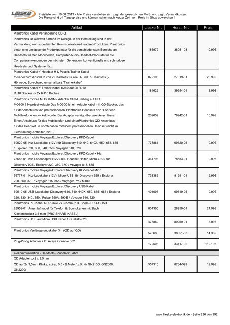 Lieske Elektronik Preisliste - Lieske-Elektronik e.K.