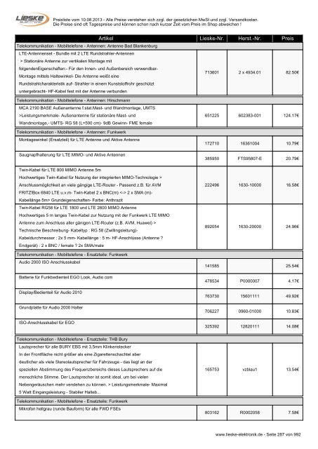 Lieske Elektronik Preisliste - Lieske-Elektronik e.K.