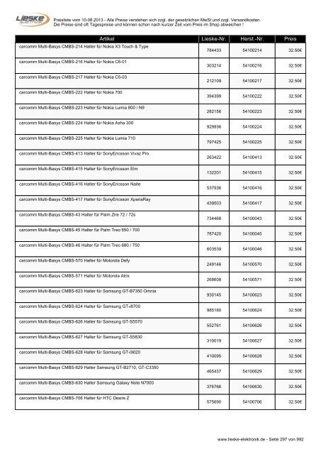 Lieske Elektronik Preisliste - Lieske-Elektronik e.K.