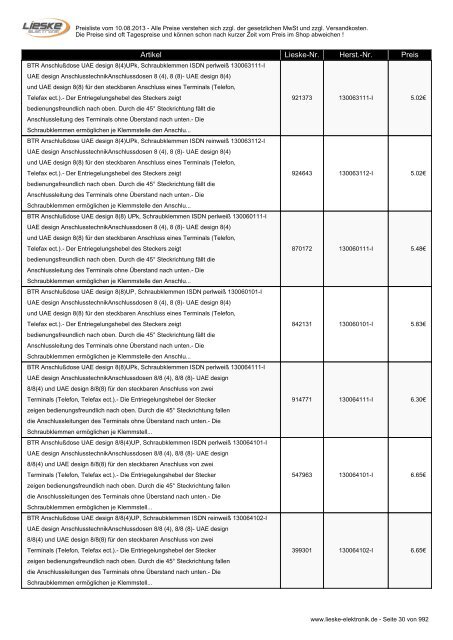 Lieske Elektronik Preisliste - Lieske-Elektronik e.K.