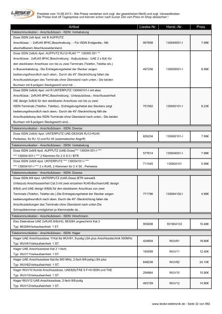 Lieske Elektronik Preisliste - Lieske-Elektronik e.K.