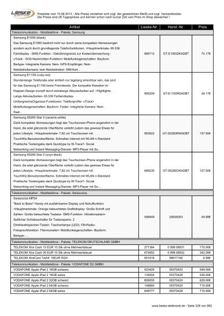 Lieske Elektronik Preisliste - Lieske-Elektronik e.K.