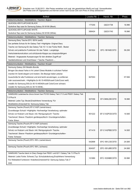 Lieske Elektronik Preisliste - Lieske-Elektronik e.K.