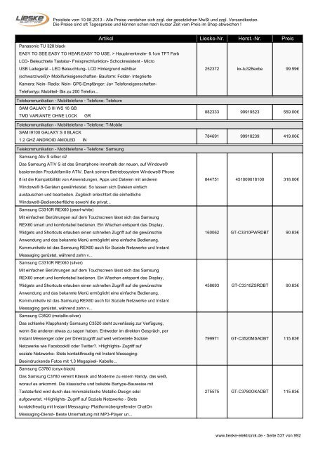 Lieske Elektronik Preisliste - Lieske-Elektronik e.K.