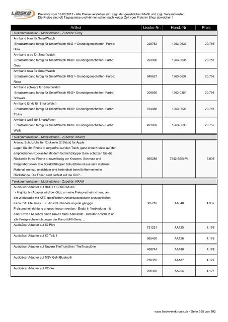 Lieske Elektronik Preisliste - Lieske-Elektronik e.K.