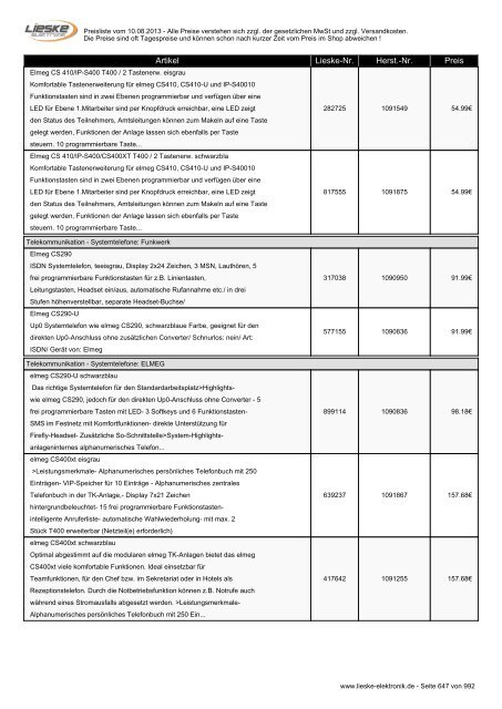 Lieske Elektronik Preisliste - Lieske-Elektronik e.K.