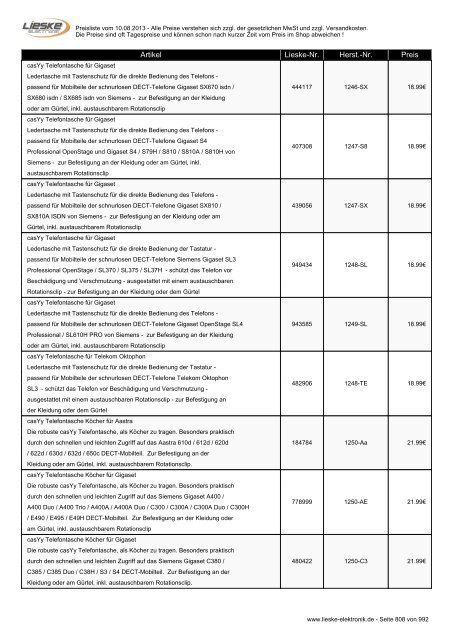 Lieske Elektronik Preisliste - Lieske-Elektronik e.K.