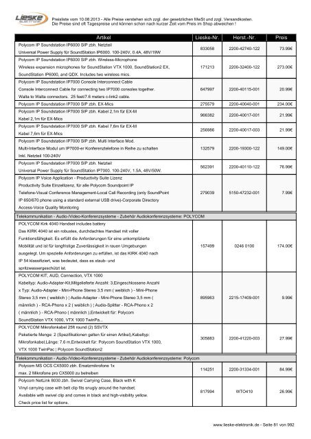 Lieske Elektronik Preisliste - Lieske-Elektronik e.K.