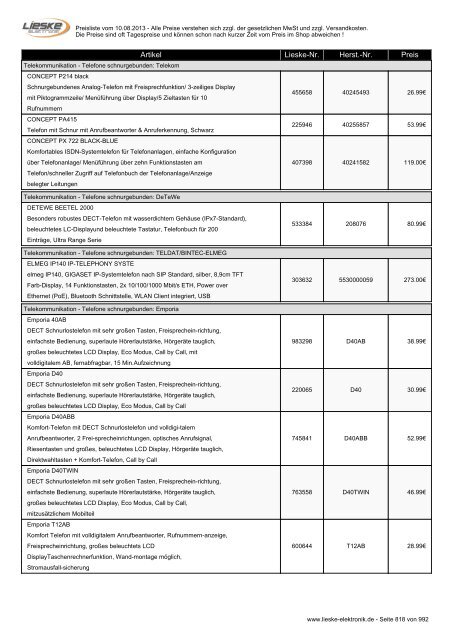 Lieske Elektronik Preisliste - Lieske-Elektronik e.K.