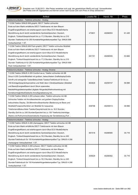 Lieske Elektronik Preisliste - Lieske-Elektronik e.K.