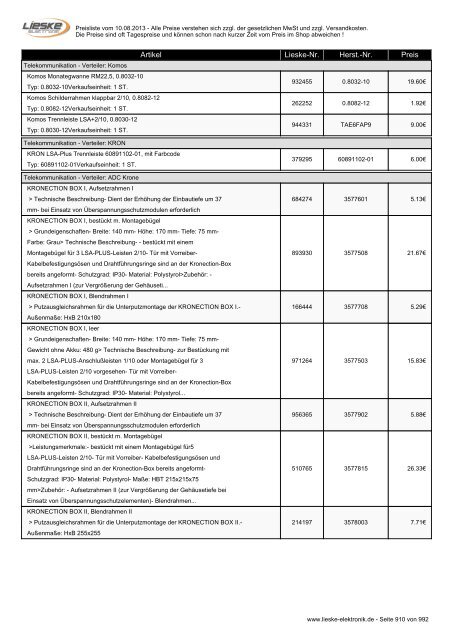 Lieske Elektronik Preisliste - Lieske-Elektronik e.K.