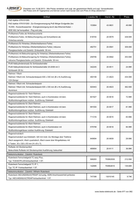 Lieske Elektronik Preisliste - Lieske-Elektronik e.K.