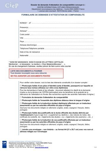 Formulaire de demande d'attestation de comparabilité.pdf - CIEP