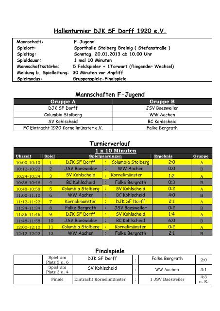 Hallenturnier DJK SF Dorff 1920 eV Mannschaften F-Jugend