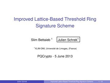 Improved Lattice-Based Threshold Ring Signature ... - PQCrypto 2013