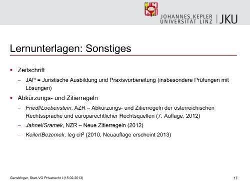 ÖH-Jus Startvorlesung Privatrecht I - zivilrecht.jku.at