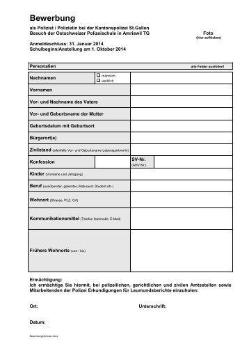 Bewerbungsformular (102 kB, PDF) - Kantonspolizei St.Gallen