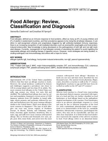 Food Allergy: Review, Classification and Diagnosis - Allergology ...