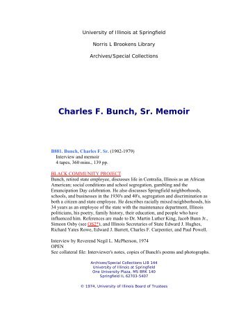 Charles F. Bunch, Sr. Memoir - Brookens Library