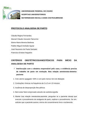 Analgesia de Parto - MEAC - Universidade Federal do Ceará