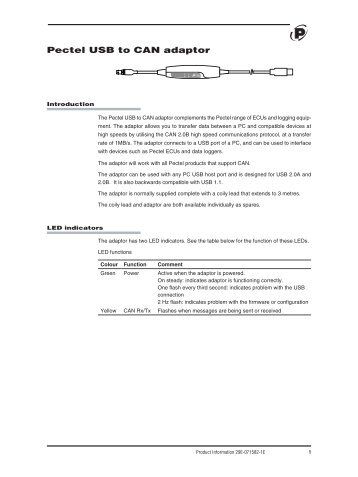 Pectel USB to CAN adaptor