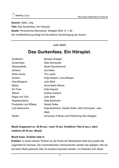 Das Gurkenfass Ein Horspiel Epict