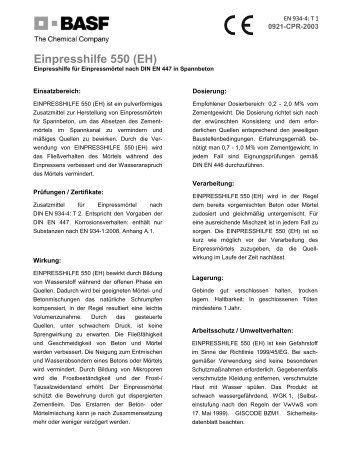 Einpresshilfe 550 (EH) - BASF Construction Polymers GmbH