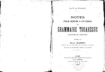 Notes pour servir à un essai de grammaire touarègue - L'esprit des ...