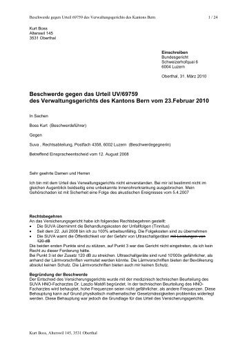 Beschwerde gegen das Urteil UV/69759 des ... - Knalltrauma