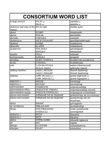 CONSORTIUM WORD LIST - San Diego Cherokee Community