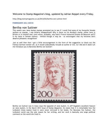 Catalog of Bertha von Suttner stamps - The Bertha von Suttner Project