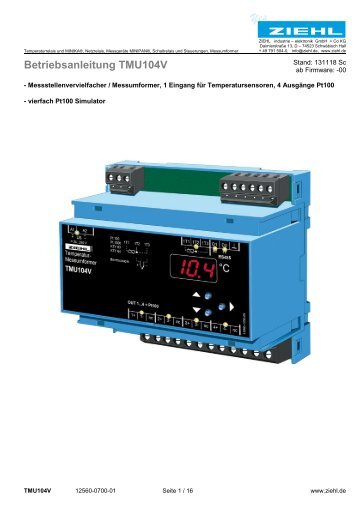 Betriebsanleitung TMU104V - Ziehl industrie-elektronik GmbH + Co ...