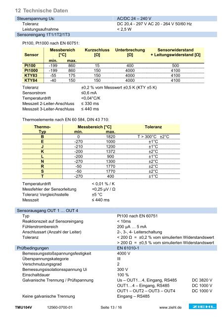 Betriebsanleitung TMU104V - Ziehl industrie-elektronik GmbH + Co ...