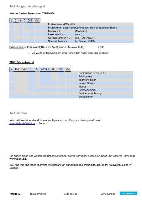 Betriebsanleitung TMU104V - Ziehl industrie-elektronik GmbH + Co ...