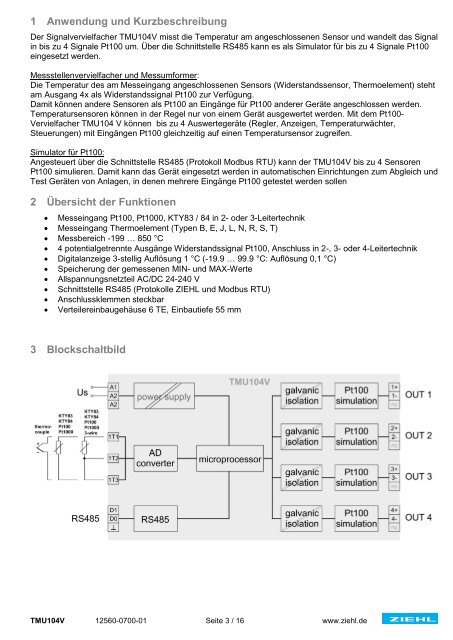 Betriebsanleitung TMU104V - Ziehl industrie-elektronik GmbH + Co ...