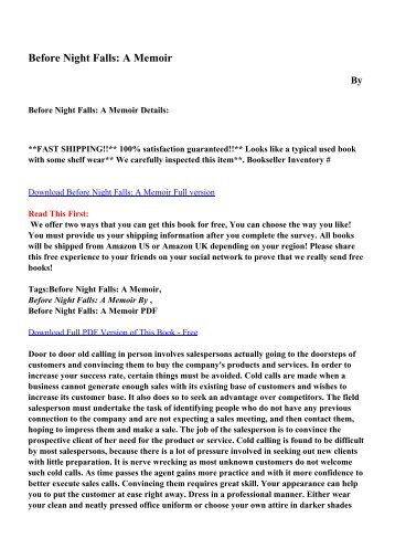Before Night Falls: A Memoir pdf ebooks by free download