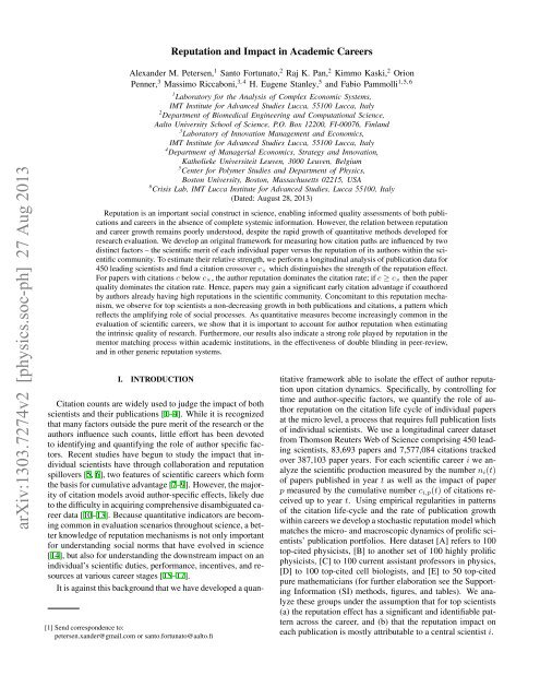 arXiv:1303.7274v2 [physics.soc-ph] 27 Aug 2013 - Boston University ...