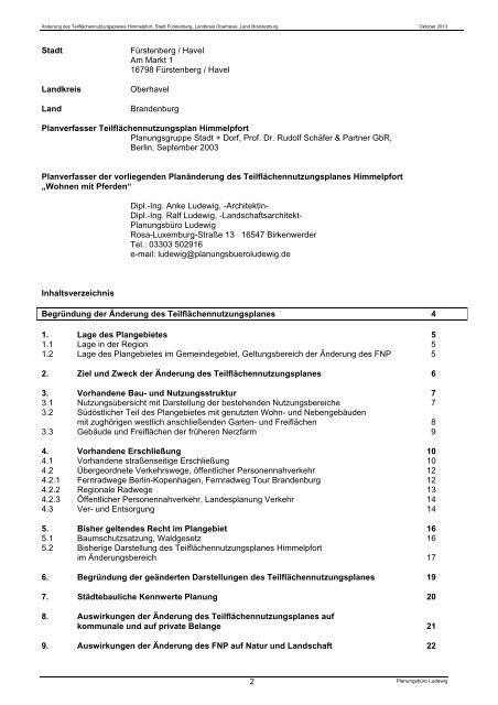 1. Änderung-Teil-FNP-Himmelpfort - in der Wasserstadt Fürstenberg ...