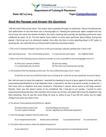 Comprehension Read the Passage and Answer the Questions