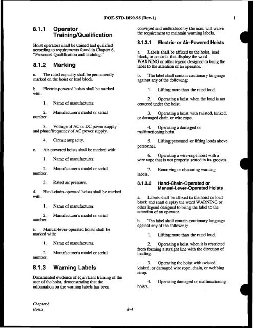 DOE-STD-1090-96, DOE Standard Hoisting and Rigging Manual ...