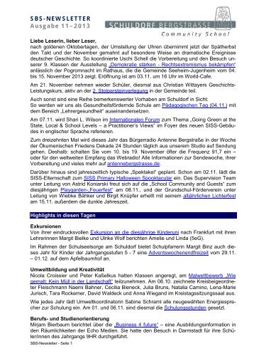 SBS-NEWSLETTER Ausgabe 11–2013 - Schuldorf Bergstraße