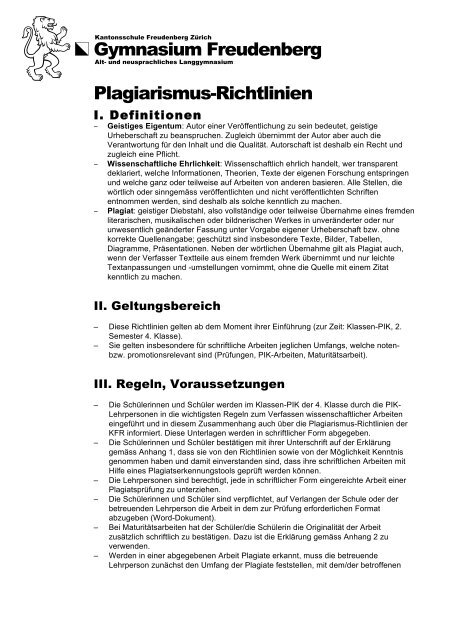 Allgemeine Erklärung zum Plagiarismus - Kantonsschule ...