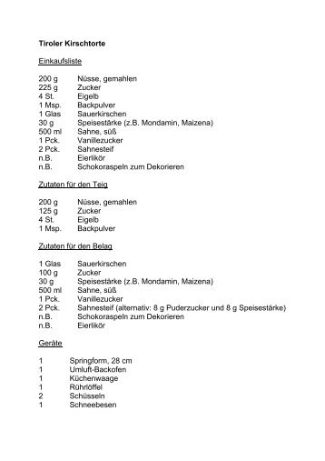 Tiroler Kirschtorte Einkaufsliste 200 g Nüsse ... - eckloff-online.de