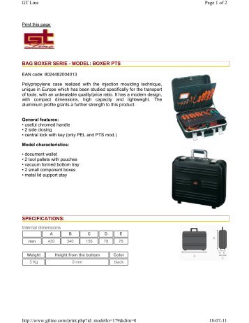 BAG BOXER SERIE - MODEL: BOXER PTS SPECIFICATIONS ...