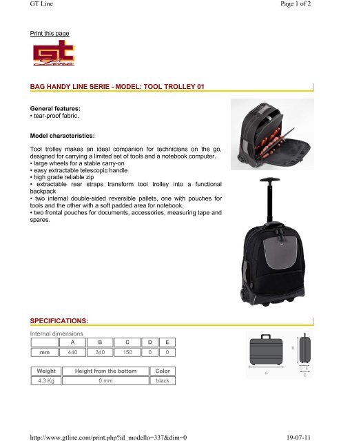 BAG HANDY LINE SERIE - MODEL: TOOL TROLLEY 01 ...