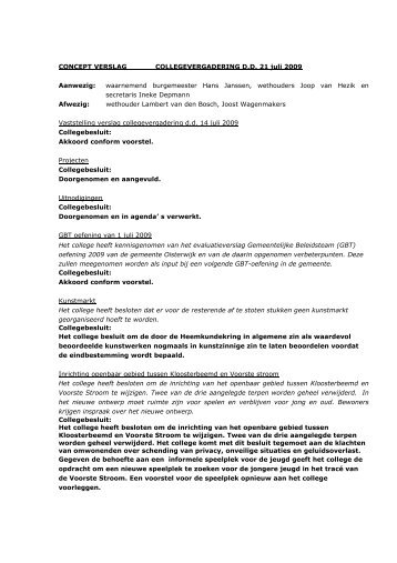 Collegeverslag van 21 juli 2009 - Gemeente Oisterwijk