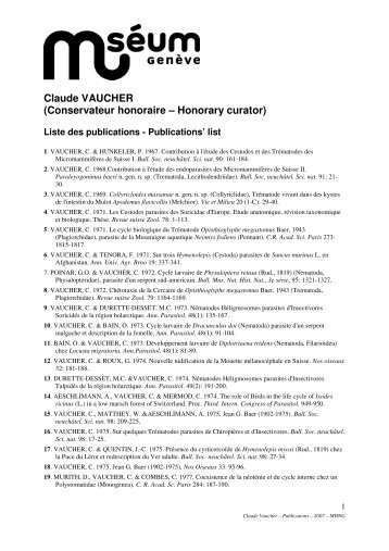 Claude VAUCHER (Conservateur honoraire ... - Ville de Genève