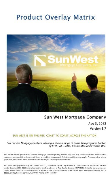 Product Overlay Matrix - SWMC.com - Sun West Mortgage Company ...