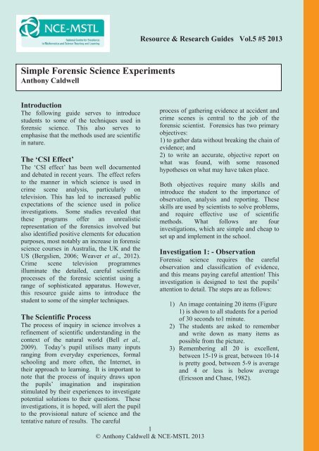 Simple Forensic Science Experiments - NCE-MSTL